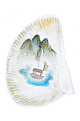 JPG 전통 호수 백그라운드 일러스트 자연 수채화 산 미술 한명 사람 풍경 강 폭포 부채 나룻배 뱃사공 시화 그림 선박 국내일러스트 1 수상교통 배_교통 문화예술 생태계 파일형식