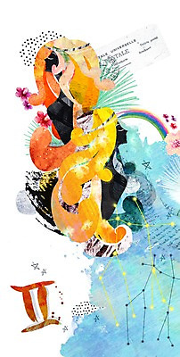 PSD 기호 여자 꽃 별 무지개 일러스트 성인 두명 별자리 신비 쌍둥이 쌍둥이자리 별자리기호 여자만 성인여자만 성인만 국내일러스트 자연요소 식물 문자 컨셉 가족 사람 파일형식