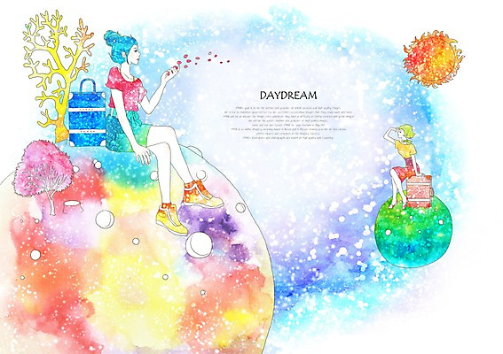 PSD 나무 식물 여자 별 여유 여행 백그라운드 일러스트 상상 휴식 상상일러스트 사람 20대 성인 두명 판타지 태양 여행가방 행성 별나라 여자만 성인여자만 청년만 청년여자만 성인만 국내일러스트 자연요소 감정 컨셉 가방 청년 우주 파일형식