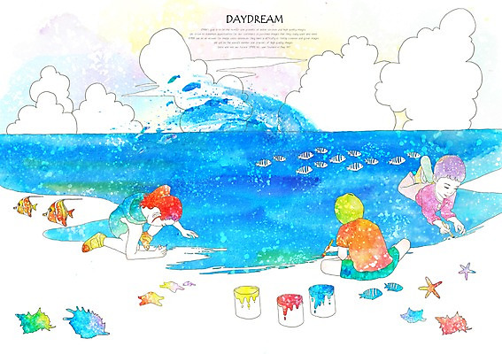 PSD 구름 여자 남자 여유 어린이 바다 백그라운드 일러스트 상상 휴식 불가사리 상상일러스트 어류 사람 소녀 소년 해변 세명 물 판타지 바닷속 페인트 물감 그림물감 그리기 소라 열대어 그림 어린이만 국내일러스트 자연요소 감정 컨셉 모션 어패류 극피동물 수중 수중동물 미술도구 파일형식