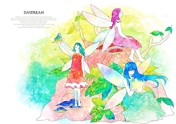 PSD 나무 식물 여자 여유 나비 곤충 백그라운드 잎 일러스트 상상 휴식 나뭇잎 요정 상상일러스트 사람 성인 세명 판타지 버섯 고목나무 여자만 성인여자만 성인만 국내일러스트 동물 감정 컨셉 파일형식