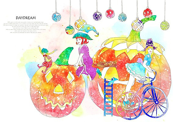 PSD 여자 여유 인형 백그라운드 일러스트 사다리 상상 호박 휴식 상상일러스트 사람 성인 두명 판타지 자전거 할로윈 서커스 빗자루 구슬 마녀 여자만 성인여자만 성인만 국내일러스트 감정 컨셉 채소 바이크 도구 청소도구 파일형식