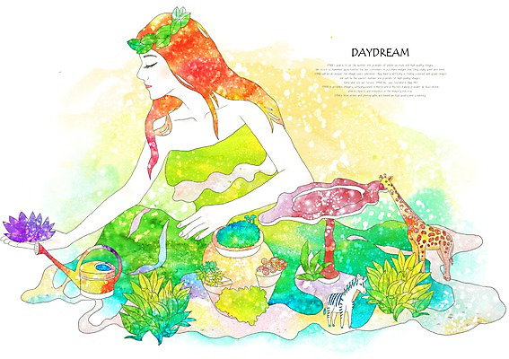 PSD 나무 식물 여자 꽃 여유 백그라운드 일러스트 상상 휴식 상상일러스트 한명 사람 성인 판타지 항아리 풀 숲속 숲 기린 얼룩말 여신 여자만 여자한명만 성인여자만 성인만 국내일러스트 1 감정 컨셉 포유류 말_동물 도자기 파일형식