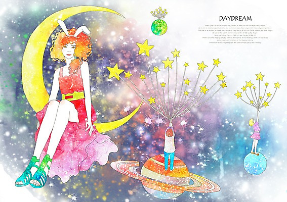 PSD 여자 남자 별 여유 어린이 백그라운드 일러스트 상상 휴식 상상일러스트 사람 소녀 소년 성인 세명 판타지 우주 행성 달 토끼머리띠 토성 별나라 별나무 국내일러스트 자연요소 나무 감정 컨셉 머리띠 파일형식