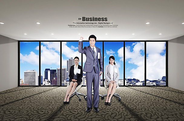 전신 PSD 구름 편집 편집이미지 여자 남자 의자 비즈니스 창문 하늘 조명 서기 미소 웃음 사람 앉기 동양인 정장 손짓 빌딩 건물 세명 3D 파이팅 주먹 한국인 비즈니스맨 비즈니스우먼 회의실 면접 편집3D 자연요소 건축물 옷 가구 모션 표정 인종 직장인 디지털합성 파일형식