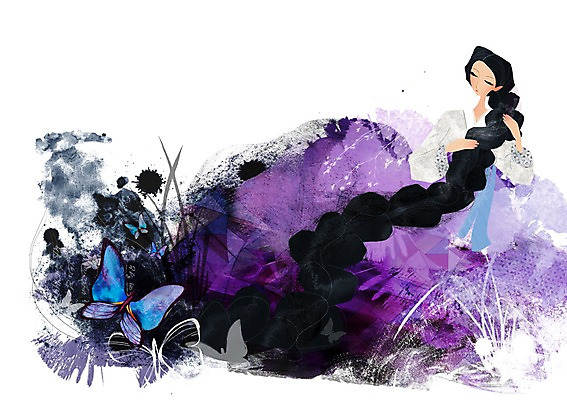 전신 PSD 식물 동물 한국문화 한국전통 전통 여자 리본 화초 나비 곤충 일러스트 땋은머리 한명 사람 앉기 성인 화려 우아함 전통의상 한복 댕기머리 여자만 여자한명만 성인여자만 성인만 국내일러스트 1 동양문화 헤어스타일 컨셉 모션 한국 파일형식