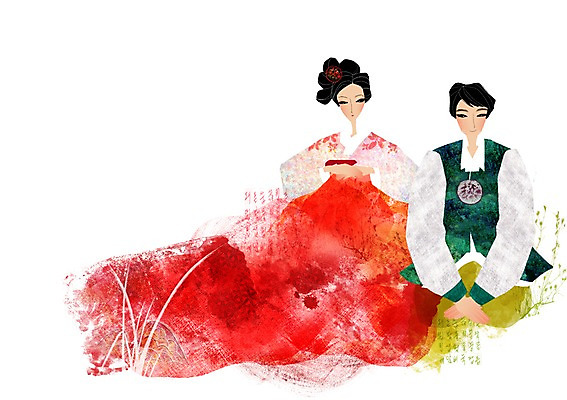 전신 PSD 식물 문자 한국문화 한국전통 전통 부부 커플 여자 남자 꽃 화초 한쌍 일러스트 미소 웃음 사람 앉기 성인 두명 예절 인사 절 쌍 화려 우아함 무릎꿇기 전통의상 한복 올림머리 손모으기 가채 성인만 국내일러스트 동양문화 헤어스타일 컨셉 관계 모션 한국 표정 손짓 파일형식