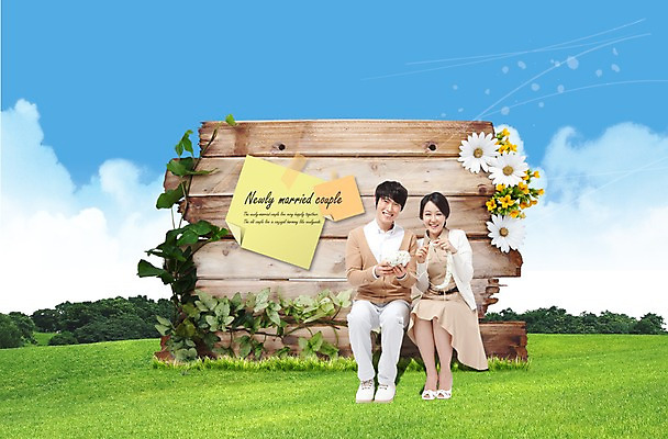 전신 PSD 나무 식물 구름 편집이미지 부부 커플 여자 남자 꽃 한쌍 포즈 잎 신혼부부 하늘 남편 사랑 미소 웃음 사람 앉기 동양인 잔디 초원 성인 두명 목재 앞모습 30대 한국인 아내 쌍 풀 뜨개질 털실 실 오브젝트 장년만 성인만 이미지편집 자연요소 감정 뷰포인트 재료 관계 모션 표정 인종 취미 장년 신혼 파일형식