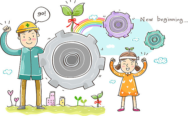 전신 식물 구름 여자 남자 어린이 무지개 일러스트 노동자 새출발 새로움 희망프로젝트 서기 미소 웃음 사람 손짓 소녀 빌딩 성인 두명 건물 새싹 희망 기계 꿈 바퀴 자신감 안전모 사회이슈 시작 톱니바퀴 긍정 새출발프로젝트 베어링 국내일러스트 AI파일 자연요소 직업 건축물 감정 컨셉 모션 표정 헬멧 안전장비 출발 파일형식 벡터