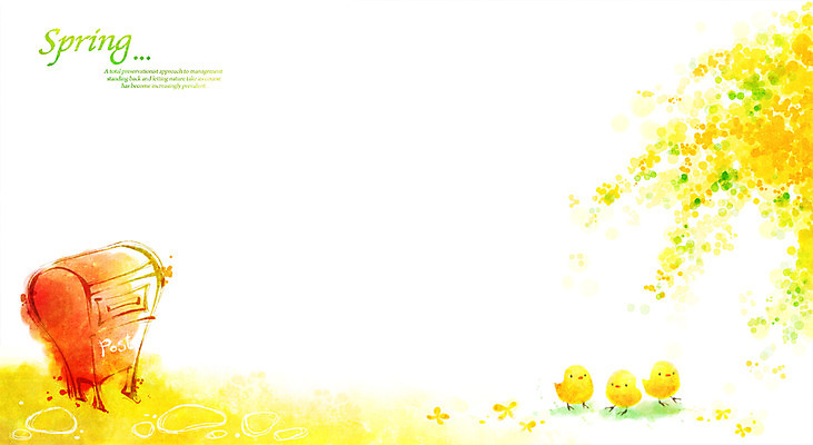 PSD 식물 동물 계절 꽃 백그라운드 일러스트 조류 따뜻함 병아리 풍경 사람없음 봄 우체통 개나리 봄배경 국내일러스트 파일형식