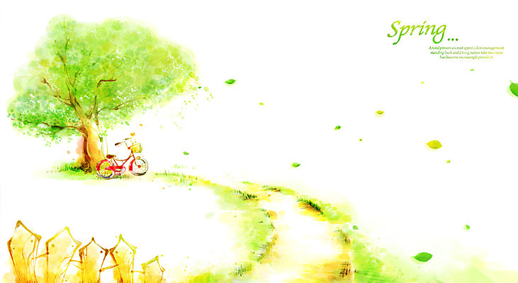 PSD 나무 식물 계절 길 백그라운드 일러스트 따뜻함 풍경 사람없음 울타리 자전거 봄 산책로 오솔길 동산 봄배경 국내일러스트 담장 바이크 파일형식