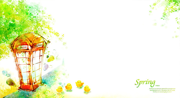 PSD 나무 식물 동물 계절 백그라운드 일러스트 조류 따뜻함 병아리 풍경 사람없음 봄 전화기 공중전화 통화 봄배경 국내일러스트 모션 파일형식