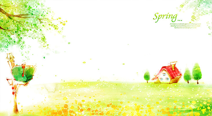 PSD 나무 식물 계절 꽃 백그라운드 일러스트 주택 따뜻함 풍경 초원 사람없음 봄 우체통 나뭇가지 봄배경 국내일러스트 건물 파일형식