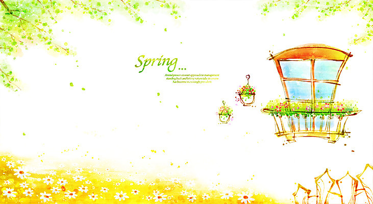 PSD 나무 식물 계절 꽃 백그라운드 꽃밭 일러스트 창문 따뜻함 풍경 초원 사람없음 울타리 문 봄 나뭇가지 봄배경 국내일러스트 담장 파일형식