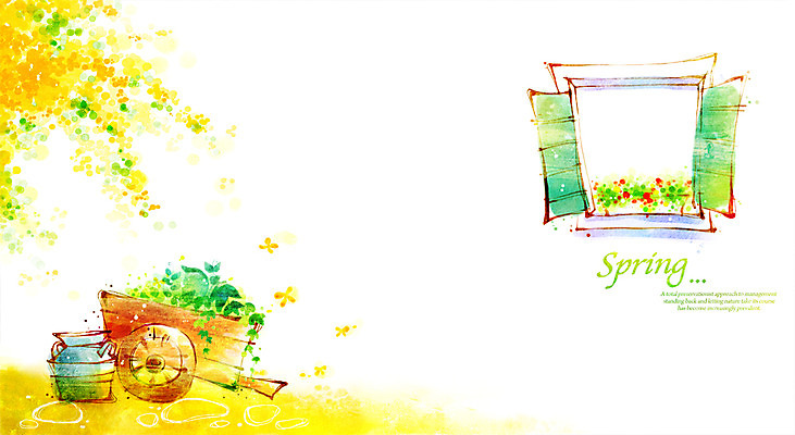 PSD 식물 계절 꽃 백그라운드 잎 일러스트 창문 나뭇잎 따뜻함 풍경 사람없음 문 수레 봄 개나리 봄배경 국내일러스트 카트 파일형식