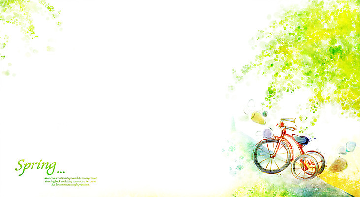 PSD 나무 식물 계절 백그라운드 잎 일러스트 나뭇잎 따뜻함 풍경 사람없음 담장 자전거 봄 봄배경 국내일러스트 바이크 파일형식