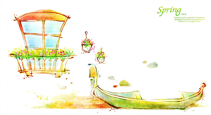 PSD 식물 계절 꽃 화분 백그라운드 일러스트 창문 따뜻함 풍경 사람없음 문 봄 보트 곤돌라 선박 봄배경 국내일러스트 수상교통 배_교통 파일형식