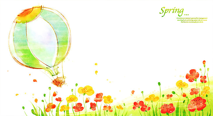 PSD 식물 계절 꽃 백그라운드 꽃밭 일러스트 따뜻함 풍경 초원 사람없음 봄 기구 열기구 양귀비 풍선 봄배경 국내일러스트 항공교통 파일형식