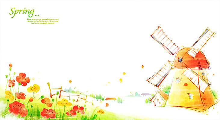 PSD 식물 계절 꽃 백그라운드 꽃밭 일러스트 따뜻함 풍경 사람없음 울타리 봄 풍차 풍력에너지 양귀비 봄배경 국내일러스트 담장 그린에너지 파일형식