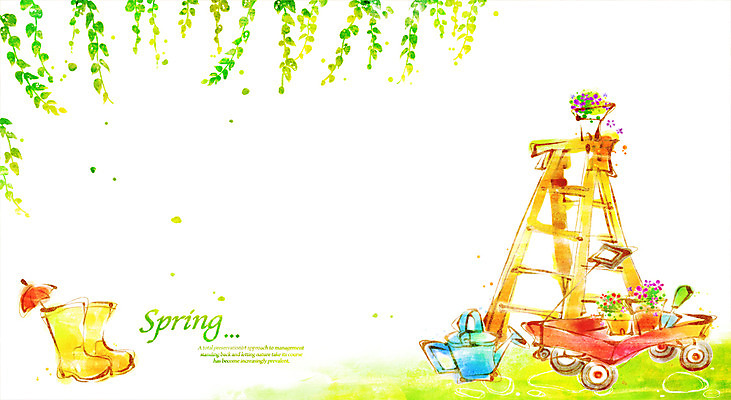 PSD 식물 계절 꽃 화분 백그라운드 신발 잎 일러스트 사다리 나뭇잎 따뜻함 장화 풍경 사람없음 수레 봄 물뿌리개 봄배경 국내일러스트 카트 도구 파일형식