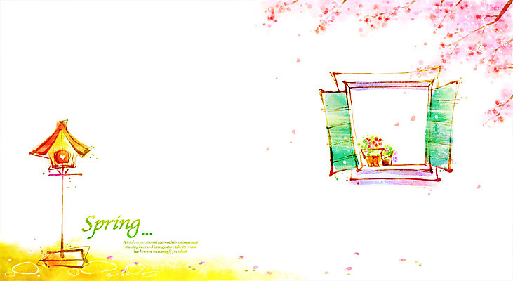 PSD 나무 식물 계절 꽃잎 꽃 화분 백그라운드 일러스트 창문 따뜻함 꽃나무 풍경 사람없음 문 봄 우체통 벚꽃 벚나무 낙화 봄배경 국내일러스트 파일형식