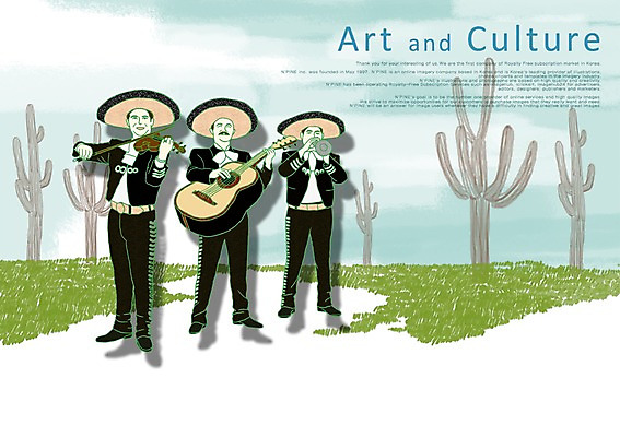 전신 PSD 식물 모자 전통 남자 문화 예술 악기 음악 연주 일러스트 문화예술 멕시코 선인장 서기 사람 여러명 성인 연주자 기타 나팔 바이올린 즐거움 그림 열정 남자만 성인남자만 성인만 국내일러스트 잡화 감정 다수 북아메리카 모션 현악기 음악가 파일형식