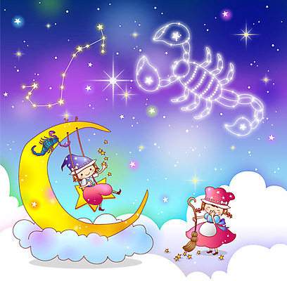 구름 여자 남자 별 어린이 백그라운드 일러스트 밤하늘 미소 웃음 사람 소녀 소년 두명 별자리 달 초승달 빗자루 전갈 그네 전갈자리 그네타기 어린이만 국내일러스트 AI파일 자연요소 절지류 놀이 하늘 표정 야간 청소도구 파일형식 벡터