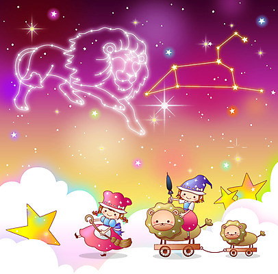 동물 구름 여자 남자 별 어린이 백그라운드 일러스트 우산 포유류 밤하늘 미소 웃음 사람 소녀 소년 두명 별자리 사자 빗자루 사자자리 어린이만 국내일러스트 AI파일 자연요소 하늘 표정 야간 청소도구 파일형식 벡터