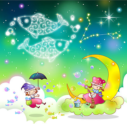 구름 여자 남자 별 어린이 다수 백그라운드 일러스트 밤하늘 어류 미소 웃음 사람 소녀 소년 두명 별자리 달 물방울 초승달 빗자루 공기방울 물고기자리 어린이만 국내일러스트 AI파일 자연요소 하늘 표정 수중동물 야간 청소도구 파일형식 벡터