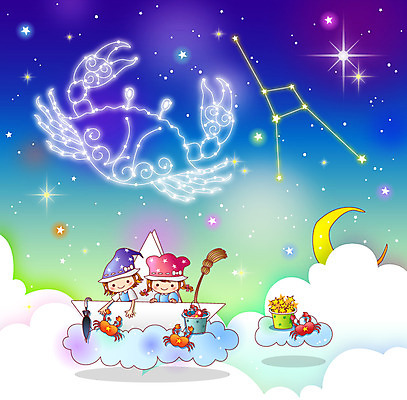 구름 여자 남자 별 어린이 백그라운드 일러스트 우산 밤하늘 갑각류 미소 웃음 사람 소녀 소년 두명 별자리 게 달 초승달 빗자루 양동이 종이배 게자리 선박 어린이만 국내일러스트 AI파일 자연요소 동물 수상교통 하늘 표정 야간 청소도구 종이접기 파일형식 벡터