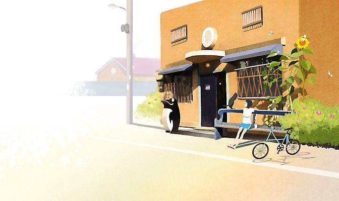 전신 PSD 식물 동물 응시 여자 꽃 길 곤충 백그라운드 벤치 일러스트 창문 해바라기 출입구 거리 주택 한명 사람 앉기 성인 건물 반려동물 문 상점 자전거 고양이 잠자리 펭귄 전봇대 여자만 여자한명만 성인여자만 성인만 국내일러스트 1 건축물 시선 공공시설 의자 포유류 모션 조류 바이크 파일형식