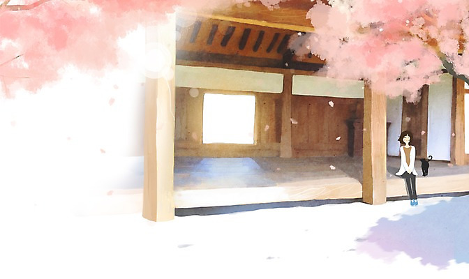 전신 PSD 나무 식물 동물 여자 백그라운드 일러스트 한옥 한명 사람 앉기 성인 반려동물 고양이 마루 대청 벚나무 여자만 여자한명만 성인여자만 성인만 국내일러스트 1 한국전통 고건축 포유류 모션 바닥 벚꽃 파일형식