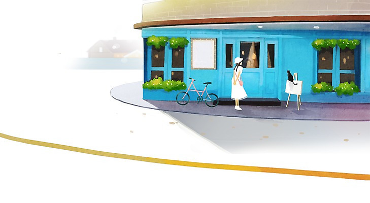 전신 PSD 동물 여자 백그라운드 일러스트 창문 한명 서기 사람 성인 건물 상점 자전거 고양이 이젤 도보 여자만 여자한명만 성인여자만 성인만 국내일러스트 1 건축물 포유류 모션 반려동물 바이크 미술도구 파일형식