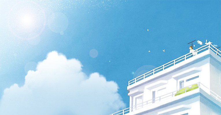 PSD 동물 구름 여자 백그라운드 일러스트 창문 조류 하늘 주택 한명 서기 사람 성인 건물 빨래 옥상 건조대 여자만 여자한명만 성인여자만 성인만 국내일러스트 자연요소 1 건축물 가사 모션 건조 파일형식