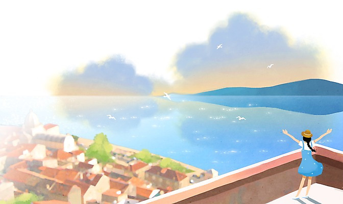 전신 PSD 동물 구름 여자 바다 섬 백그라운드 일러스트 갈매기 조류 하늘 팔벌리기 주택 한명 서기 사람 손짓 성인 해변 건물 손들기 마을 옥상 기지개 여자만 여자한명만 성인여자만 성인만 국내일러스트 자연요소 1 건축물 모션 파일형식