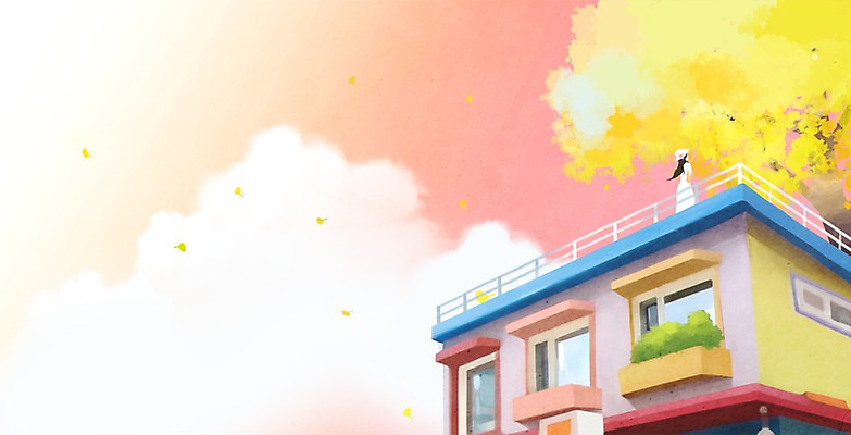 PSD 나무 식물 구름 여자 백그라운드 일러스트 창문 하늘 주택 한명 서기 사람 성인 건물 옥상 은행나무 여자만 여자한명만 성인여자만 성인만 국내일러스트 자연요소 1 건축물 모션 파일형식