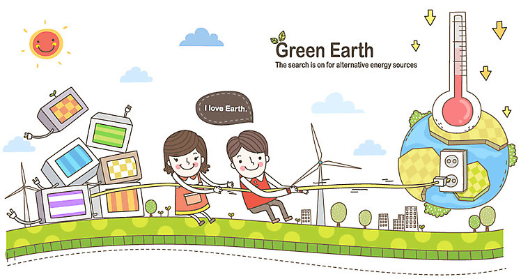 전신 구름 여자 남자 화살표 지구 선 캠페인 40대 일러스트 서기 미소 웃음 사람 성인 두명 태양 자연보호 환경 그린캠페인 텔레비전 전선 절약 그린에너지 풍력에너지 콘센트 플러그 보호 전기에너지 온도계 체온계 환경보전 친환경 줄다리기 풍력기 온도 실내온도 적정온도 중년만 성인만 국내일러스트 AI파일 자연요소 중년 컨셉 모션 자연 놀이 표정 전자제품 에너지 사회이슈 파일형식 벡터