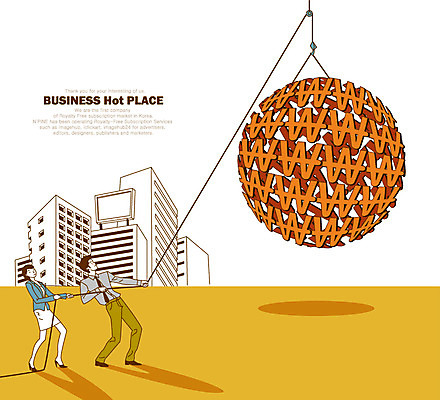 전신 여자 남자 돈 일러스트 비즈니스 넥타이 서기 미소 웃음 들기 사람 정장 빌딩 20대 성인 두명 건물 직장인 비즈니스맨 비즈니스우먼 원화 화폐기호 열정 도르래 청년만 성인만 국내일러스트 AI파일 직업 건축물 기호 잡화 옷 감정 모션 표정 청년 재산 화폐 파일형식 벡터