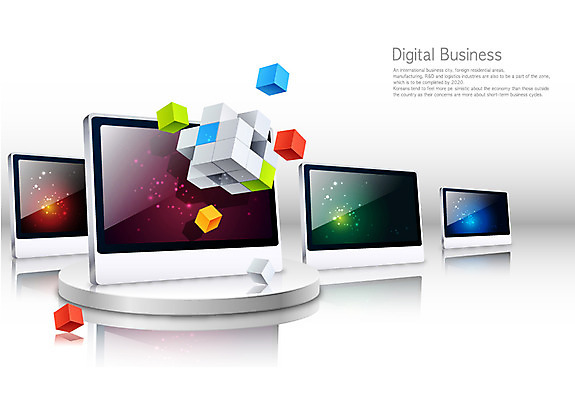 백그라운드 일러스트 디지털백그라운드 비즈니스 사람없음 그래픽 컴퓨터 글로벌 디지털 스크린 모니터 무대 사이버 큐브 입체 주사위 디지털비즈니스 국내일러스트 AI파일 전자제품 파일형식 벡터