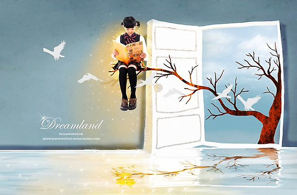 전신 PSD 나무 식물 동물 구름 편집이미지 여자 교육 어린이 조류 하늘 한명 사람 앉기 소녀 책 독서 문 나뭇가지 여자만 여자한명만 어린이만 소녀만 소녀한명만 이미지편집 자연요소 1 모션 파일형식