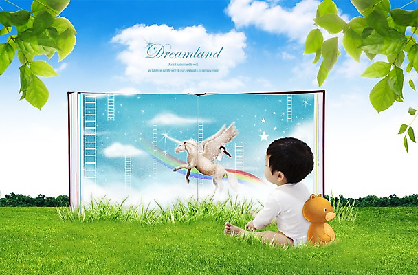 전신 PSD 나무 식물 동물 구름 편집이미지 교육 잎 곰 하늘 동화 나뭇잎 한명 사람 앉기 잔디 초원 책 독서 곰인형 아기 풀 그림 동화책 유니콘 아기만 이미지편집 자연요소 1 인형 포유류 모션 파일형식