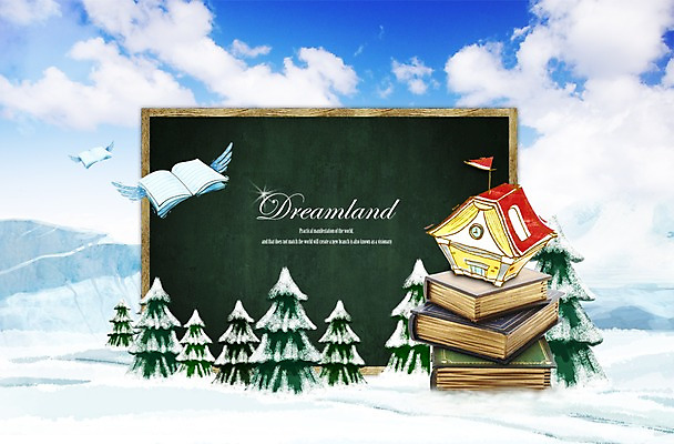 PSD 나무 식물 구름 편집이미지 배너 계절 교육 겨울 날개 학교 하늘 프레임 알림판 틀 사람없음 건물 책 칠판 눈 알림 이미지편집 자연요소 건축물 날씨 파일형식