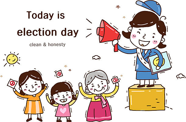 전신 여자 노년 할머니 어린이 캠페인 50대 일러스트 서기 미소 웃음 사람 손짓 소녀 여러명 성인 태양 확성기 사회 투표 선거 민주주의 사회이슈 투표용지 70대 선거유세 선거일 여자만 유권자 국내일러스트 AI파일 자연요소 중년 다수 컨셉 모션 표정 공동체 파일형식 벡터