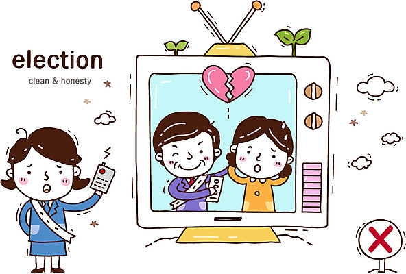 전신 식물 구름 여자 남자 캠페인 50대 돈 일러스트 서기 미소 웃음 사람 상반신 성인 세명 새싹 텔레비전 사회 찡그림 선거 민주주의 사회이슈 뇌물 부정 부정부패 부정선거 선거일 후보 중년만 성인만 국내일러스트 AI파일 자연요소 중년 컨셉 모션 표정 전자제품 재산 공동체 파일형식 벡터