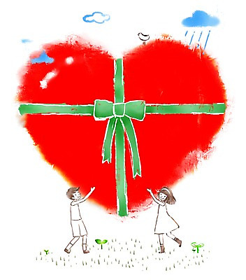 전신 PSD 식물 구름 여자 남자 리본 어린이 백그라운드 일러스트 선물 사랑 서기 미소 웃음 사람 소녀 소년 두명 10대 선물상자 상자 새싹 하트 하트상자 십대만 국내일러스트 자연요소 모양 감정 모션 청소년 표정 파일형식