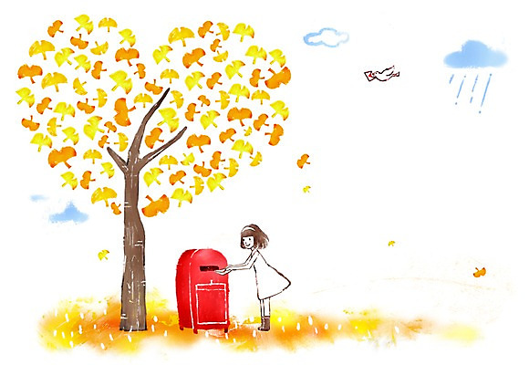 전신 PSD 나무 식물 동물 구름 여자 어린이 백그라운드 낙엽 잎 일러스트 조류 나뭇잎 사랑 한명 서기 미소 웃음 사람 소녀 10대 우체통 하트 여자만 여자한명만 소녀만 국내일러스트 자연요소 모양 1 감정 모션 청소년 표정 어린이만 파일형식