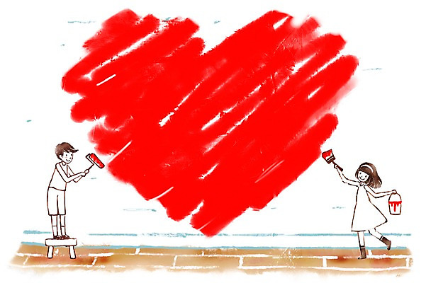 전신 PSD 여자 남자 어린이 액자 백그라운드 일러스트 프레임 사랑 틀 서기 미소 웃음 사람 소녀 소년 두명 10대 페인트 하트 붓 색칠 칠 페인트칠 벽화 페인트통 페인트붓 십대만 국내일러스트 모양 감정 모션 청소년 페인팅 통 표정 그림 파일형식