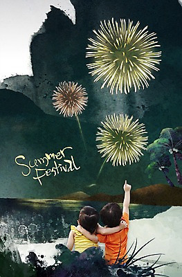 PSD 편집이미지 계절 여자 남자 어린이 백그라운드 어깨동무 폭죽 불꽃놀이 사람 앉기 풍경 손짓 소녀 이벤트 소년 상반신 두명 뒷모습 여름 축제 가리킴 어린이만 이미지편집 뷰포인트 포즈 모션 놀이 파일형식