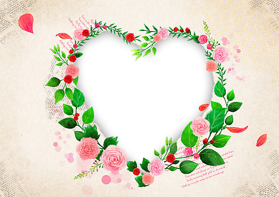 PSD 식물 배너 계절 꽃 종이 백그라운드 잎 일러스트 나뭇잎 안내 프레임 알림판 틀 풍경 사람없음 장미 봄 하트 알림 봄배경 국내일러스트 모양 파일형식