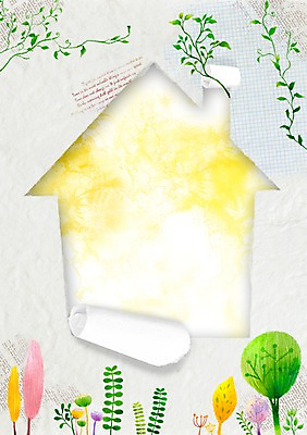 PSD 나무 배너 종이 백그라운드 잎 일러스트 나뭇잎 주택 프레임 사람없음 봄 덩굴 집모양 봄배경 국내일러스트 모양 식물 계절 건물 파일형식